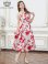 画像5: [送料無料][GINZA COUTURE]ホワイト×レッド・ホワイト×ブラック・花柄・プリント・サテン・ノースリーブ・切替・Aライン・ミディアムドレス・ワンピース[即日発送][大きいサイズあり] (5)