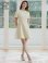 画像1: [送料無料][GINZA COUTURE]アイボリー・リボン・半袖・ラインストーン・フェイクポケット・Aライン・ミニドレス・ワンピース[即日発送][大きいサイズあり] (1)