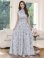 画像1: [送料無料][GINZA COUTURE]ホワイト×ブルー・ホワイト×ピンク・花柄・プリント・サテン・首元フリル・ウエストマーク・マキシ・アメリカンスリーブ・Aライン・ロングドレス[即日発送][大きいサイズあり] (1)