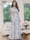 画像2: [送料無料][GINZA COUTURE]ホワイト×ブルー・ホワイト×ピンク・花柄・プリント・サテン・首元フリル・ウエストマーク・マキシ・アメリカンスリーブ・Aライン・ロングドレス[即日発送][大きいサイズあり] (2)