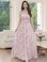 画像11: [送料無料][GINZA COUTURE]ホワイト×ブルー・ホワイト×ピンク・花柄・プリント・サテン・首元フリル・ウエストマーク・マキシ・アメリカンスリーブ・Aライン・ロングドレス[即日発送][大きいサイズあり] (11)