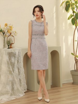 画像16: [送料無料][ERUKEI]ツイード・フリンジ・ブラック・レッド・ネイビー・ピンク・イエロー・ブルー・タイト・ミニドレス・ワンピース[即日発送][大きいサイズあり]