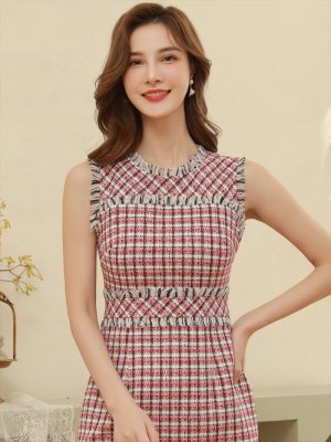 画像8: [送料無料][ERUKEI]ツイード・フリンジ・ブラック・レッド・ネイビー・ピンク・イエロー・ブルー・タイト・ミニドレス・ワンピース[即日発送][大きいサイズあり]