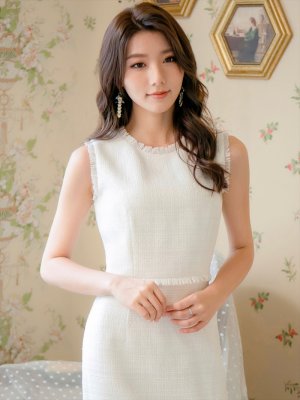 画像4: [送料無料][ERUKEI]ホワイト・ベージュ・ブラック・レッド・ピンク・イエロー・グリーン・ブルー・ツイード・タイト・膝丈・ミディアムドレス・ワンピース[即日発送][大きいサイズあり]