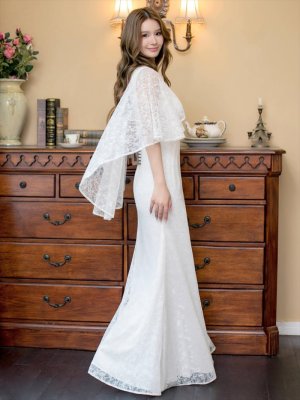 画像9: [送料無料][ERUKEI]ワインレッド・ホワイト・グリーン・ケープ風・総レース・金糸・ボートネック・Aライン・ロングドレス[即日発送][大きいサイズあり]