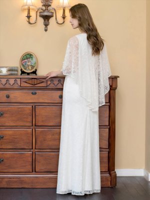 画像10: [送料無料][ERUKEI]ワインレッド・ホワイト・グリーン・ケープ風・総レース・金糸・ボートネック・Aライン・ロングドレス[即日発送][大きいサイズあり]