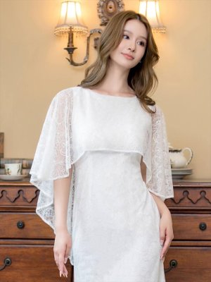 画像11: [送料無料][ERUKEI]ワインレッド・ホワイト・グリーン・ケープ風・総レース・金糸・ボートネック・Aライン・ロングドレス[即日発送][大きいサイズあり]