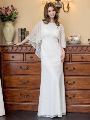 画像12: [送料無料][ERUKEI]ワインレッド・ホワイト・グリーン・ケープ風・総レース・金糸・ボートネック・Aライン・ロングドレス[即日発送][大きいサイズあり]