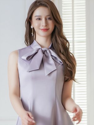 画像10: [送料無料][ERUKEI]ピンク・グレー・アイボリー・ワインレッド・ネイビー・ホワイト・ディープピンク・プチハイネック・シンプル・リボン・Aライン・ミニドレス・ワンピース[即日発送][大きいサイズあり]