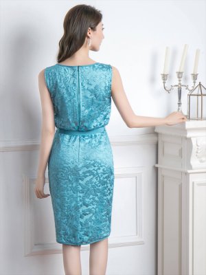 画像9: [送料無料][ERUKEI]ピンク・ブルー・総レース・ノースリーブ・ウエストリボン・タイト・ミディアムドレス・ワンピース[即日発送][大きいサイズあり]