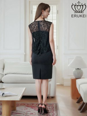 画像3: [送料無料][ERUKEI]ブラック・ホワイト・ノースリーブ・レース・タイト・スリット・ミディアムドレス・ワンピース[即日発送][大きいサイズあり]