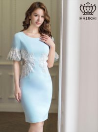 [送料無料][ERUKEI]ブルー・5分袖・ウエストレース・タイト・ミニドレス・ワンピース[即日発送][大きいサイズあり]