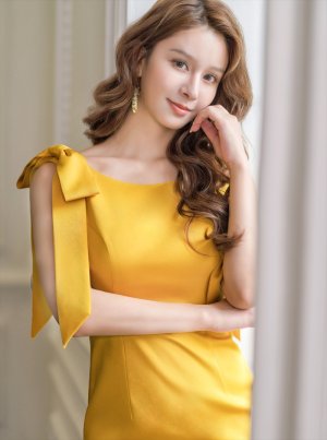 画像4: [送料無料][ERUKEI]マスタード・ベージュ・ネイビー・ホワイト・ワインレッド・肩リボン・タイト・背中あき・ミディアムドレス・ワンピース[即日発送][大きいサイズあり]