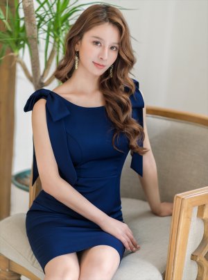 画像6: [送料無料][ERUKEI]ネイビー・マスタード・ベージュ・ホワイト・ワインレッド・肩リボン・タイト・背中あき・ミディアムドレス・ワンピース[即日発送][大きいサイズあり]