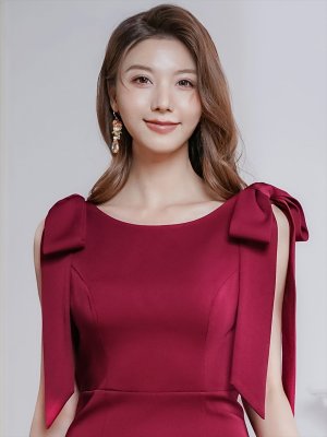 画像10: [送料無料][ERUKEI]ホワイト・ワインレッド・ネイビー・マスタード・ベージュ・肩リボン・タイト・背中あき・ミディアムドレス・ワンピース[即日発送][大きいサイズあり]