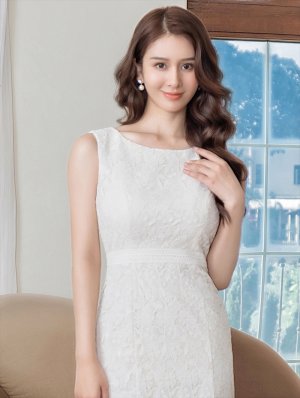 画像16: [送料無料][ERUKEI]ネイビー・ブルー・ホワイト・ピンク・総レース・ノースリーブ・マーメイド・ミディアムドレス・ワンピース[即日発送][大きいサイズあり]