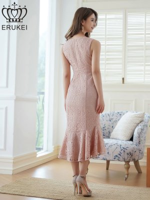 画像19: [送料無料][ERUKEI]ネイビー・ブルー・ホワイト・ピンク・総レース・ノースリーブ・マーメイド・ミディアムドレス・ワンピース[即日発送][大きいサイズあり]