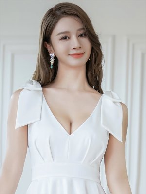 画像10: [送料無料][ERUKEI]ワインレッド・ホワイト・ネイビー・リボン・ノースリーブ・Vネック・ハイウエスト・Aライン・ミディアムドレス・ワンピース[即日発送][大きいサイズあり]