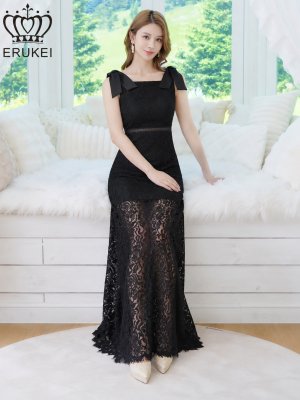 画像6: [送料無料][ERUKEI]]ブラック・ホワイト×ブラック・レース・リボン・ノースリーブ・シアー・インナーミニ・マキシ丈・セミフレア・ロングドレス[即日発送][大きいサイズあり]