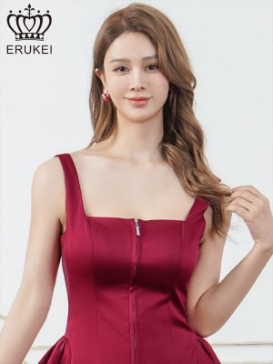 画像10: [送料無料][ERUKEI]レッド×ホワイト・アンゴラレッド・アイボリー×ブラック・ドット・ワンカラー・ノースリーブ・フロントジップ・バックスピンドル・Aライン・フレア・ミニドレス・ワンピース[即日発送][大きいサイズあり]