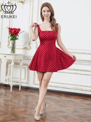画像5: [送料無料][ERUKEI]レッド×ホワイト・アンゴラレッド・アイボリー×ブラック・ドット・ワンカラー・ノースリーブ・フロントジップ・バックスピンドル・Aライン・フレア・ミニドレス・ワンピース[即日発送][大きいサイズあり]