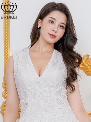 画像4: [送料無料][ERUKEI]ホワイト・ブルー・ワインレッド・総レース・ケミカルレース・ノースリーブ・Vネック・Aライン・ミニドレス・ワンピース[即日発送][大きいサイズあり]