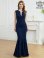 画像13: [送料無料][ERUKEI]ロイヤルブルー・ホワイト・ネイビー・ワンカラー・シンプル・胸元スリットカット・ノースリーブ・ストレッチ・タイト・マーメイド・ロングドレス[即日発送][大きいサイズあり] (13)