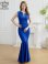 画像1: [送料無料][ERUKEI]ロイヤルブルー・ホワイト・ネイビー・ワンカラー・シンプル・胸元スリットカット・ノースリーブ・ストレッチ・タイト・マーメイド・ロングドレス[即日発送][大きいサイズあり] (1)