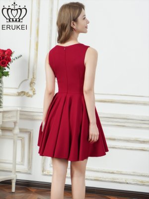 画像9: [送料無料][ERUKEI]ホワイト・レッド・ワンカラー・シンプル・ノースリーブ・Aライン・フレア・ミニドレス・ワンピース[即日発送][大きいサイズあり]