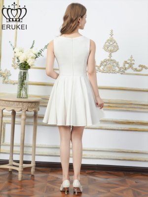 画像3: [送料無料][ERUKEI]ホワイト・レッド・ワンカラー・シンプル・ノースリーブ・Aライン・フレア・ミニドレス・ワンピース[即日発送][大きいサイズあり]