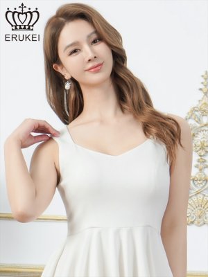 画像4: [送料無料][ERUKEI]ホワイト・レッド・ワンカラー・シンプル・ノースリーブ・Aライン・フレア・ミニドレス・ワンピース[即日発送][大きいサイズあり]