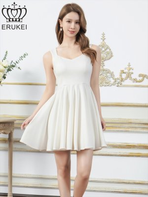 画像6: [送料無料][ERUKEI]ホワイト・レッド・ワンカラー・シンプル・ノースリーブ・Aライン・フレア・ミニドレス・ワンピース[即日発送][大きいサイズあり]