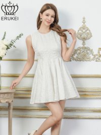 [送料無料][ERUKEI]ホワイト・ワインレッド・イエロー・ワンカラー・シャイニーサテン・シワ加工・ネックビジュー・シンプル・ノースリーブ・フレア・Aライン・ミニドレス・ワンピース[即日発送][大きいサイズあり]