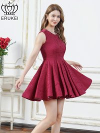 [送料無料][ERUKEI]ワインレッド・ホワイト・イエロー・ワンカラー・シャイニーサテン・シワ加工・ネックビジュー・シンプル・ノースリーブ・フレア・Aライン・ミニドレス・ワンピース[即日発送][大きいサイズあり]