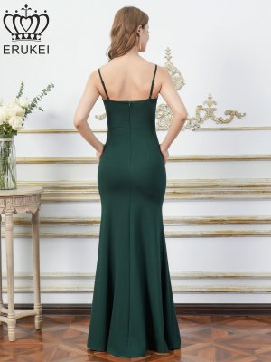 画像15: [送料無料][ERUKEI]ワインレッド・ホワイト・グリーン・マスタード・ネイビー・ワンカラー・シンプル・キャミソール・Vカット・シアー・スリット・タイト・マーメイド・ロングドレス[即日発送][大きいサイズあり]