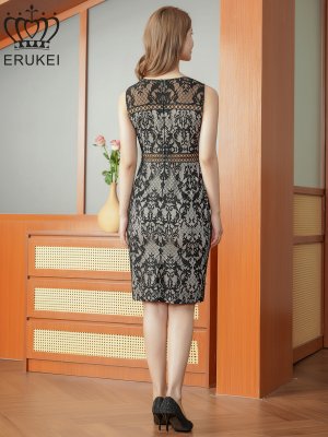 画像3: [送料無料][ERUKEI]ブラック・レッド・ホワイト・総レース・シアー・タイト・ミディアムドレス・ワンピース[即日発送][大きいサイズあり]