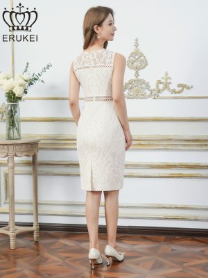 画像3: [送料無料][ERUKEI]ホワイト・レッド・ブラック・総レース・シアー・タイト・ミディアムドレス・ワンピース[即日発送][大きいサイズあり]