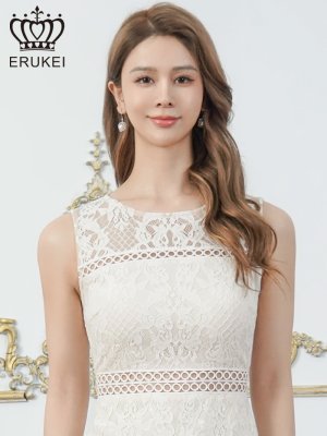 画像4: [送料無料][ERUKEI]ホワイト・レッド・ブラック・総レース・シアー・タイト・ミディアムドレス・ワンピース[即日発送][大きいサイズあり]