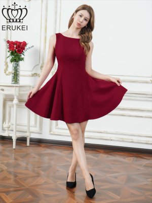 画像3: [送料無料][ERUKEI]レッド・グリーン・グレー・ワンカラー・リボン・背中見せ・Aライン・フレア・ミニドレス・ワンピース[即日発送][大きいサイズあり]