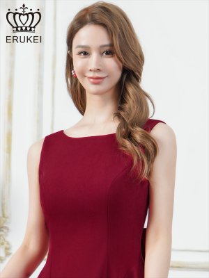 画像4: [送料無料][ERUKEI]レッド・グリーン・グレー・ワンカラー・リボン・背中見せ・Aライン・フレア・ミニドレス・ワンピース[即日発送][大きいサイズあり]