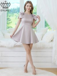 [送料無料][ERUKEI]グレー・アイボリー・ネイビー・ワンカラー・半袖・シンプル・Ａライン・リボン・ミニドレス・ワンピース[即日発送][大きいサイズあり]