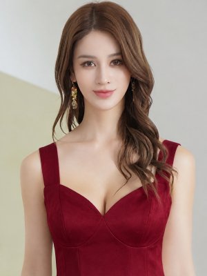 画像10: [送料無料][ERUKEI]ネイビー・ワインレッド・ベージュ×ゴールド・シンプル・ジャガード・ハートカット・ノースリーブ・フレア・Aライン・ミニドレス・ワンピース[即日発送][大きいサイズあり]