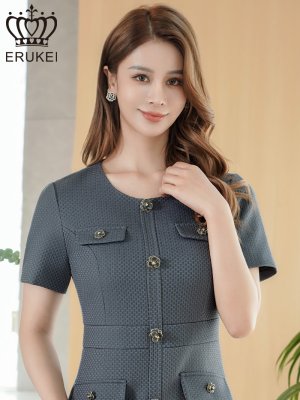 画像4: [送料無料][ERUKEI]グレー・ワインレッド・ネイビー・ブラック・ピンク・ホワイト・ベージュ・半袖・Aライン・お花ボタン・ミニドレス・ワンピース[即日発送][大きいサイズあり]