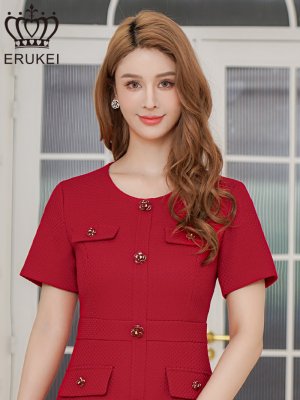 画像10: [送料無料][ERUKEI]ネイビー・ワインレッド・ブラック・ホワイト・ピンク・グレー・半袖・Aライン・お花ボタン・ミニドレス・ワンピース[即日発送][大きいサイズあり]