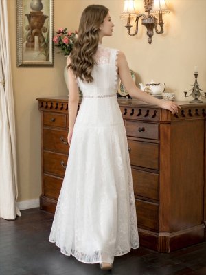 画像3: [送料無料][ERUKEI]ホワイト・ピンク・ネイビー・オーロラ・総レース・ノースリーブ・プチハイネック・プリンセス・Aライン・ロングドレス[即日発送][大きいサイズあり]