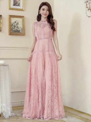 画像8: [送料無料][ERUKEI]ホワイト・ピンク・ネイビー・オーロラ・総レース・ノースリーブ・プチハイネック・プリンセス・Aライン・ロングドレス[即日発送][大きいサイズあり]