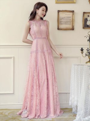 画像12: [送料無料][ERUKEI]ホワイト・ピンク・ネイビー・オーロラ・総レース・ノースリーブ・プチハイネック・プリンセス・Aライン・ロングドレス[即日発送][大きいサイズあり]