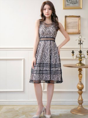 画像12: [送料無料][ERUKEI]ホワイト・ブラック・イエロー・フラワー総レース・シースルー・ノースリーブ・エレガント・Aライン・膝丈・ミディアムドレス・ワンピース[即日発送][大きいサイズあり]