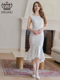 [送料無料][ERUKEI]ホワイト・シンプル・レース・ノースリーブ・マーメイド・タイト・ミディアムドレス・ワンピース[即日発送][大きいサイズあり]