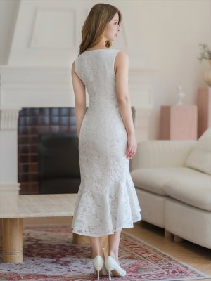 画像3: [送料無料][ERUKEI]ホワイト・シンプル・レース・ノースリーブ・マーメイド・タイト・ミディアムドレス・ワンピース[即日発送][大きいサイズあり]